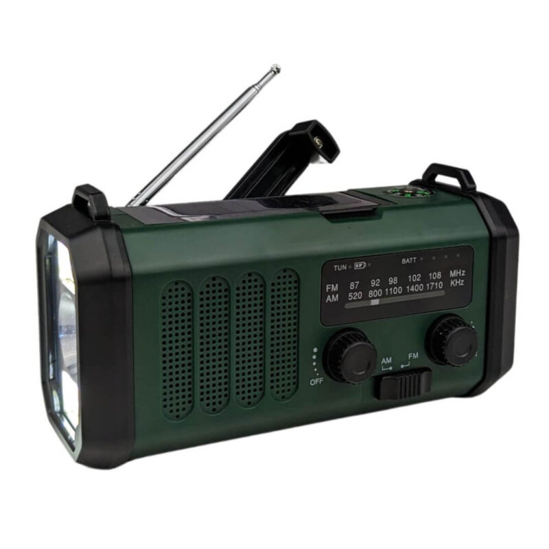 Noodradio AM/FM - 10.000 mAh powerbank - Handzwengel - Zonne-energie Noodradio AM/FM - 10.000 mAh powerbank - Handzwengel - Zonne-energie